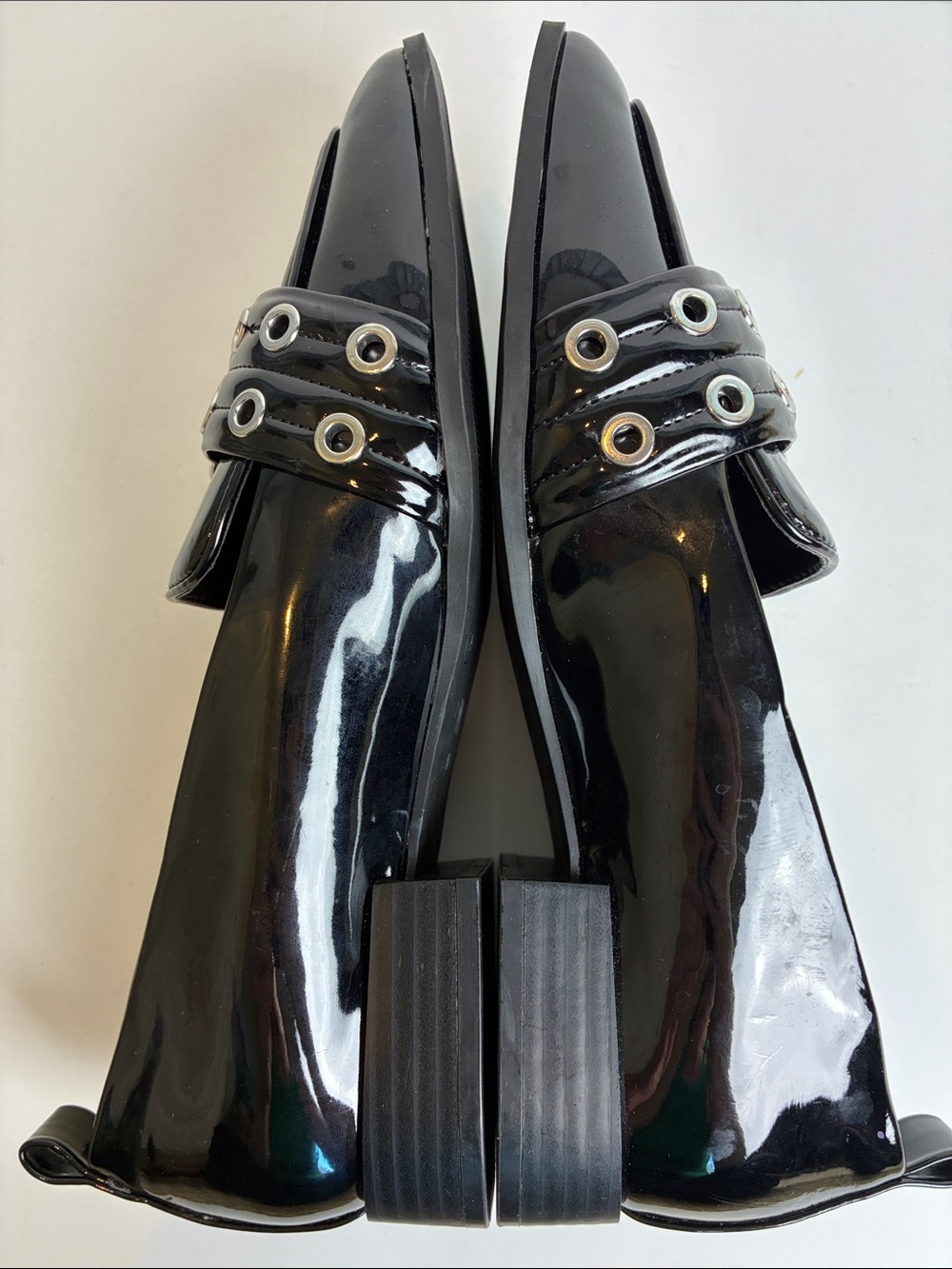 Mix No. 6 Piercie Black Patent Leather Loafer Shoes Metallic Grommet Buckle 7.5 - Picture 10 of 14